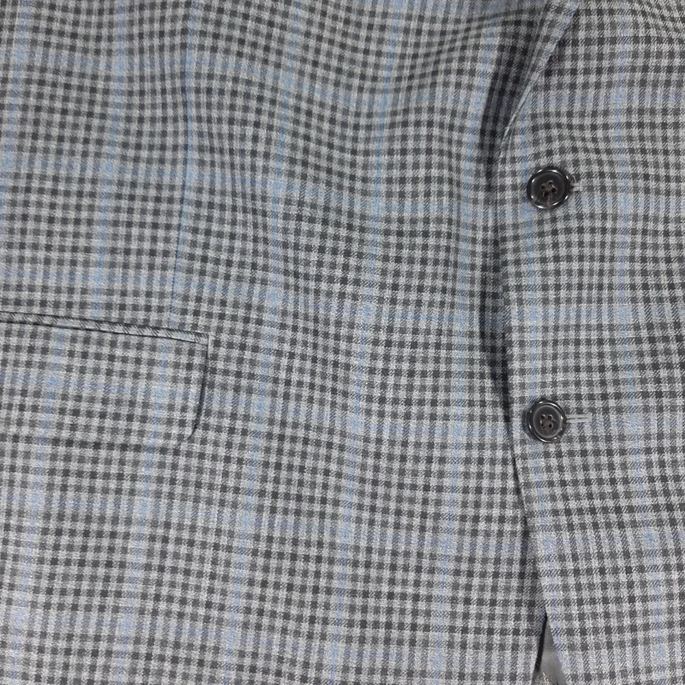 Lauren Ralph Lauren Blazer 52R Silk Wool Plaid Gray Blue‎ Sport Coat Men Big
